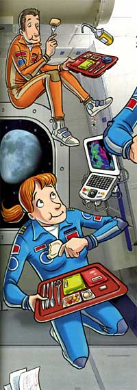 Astronautas comiendo